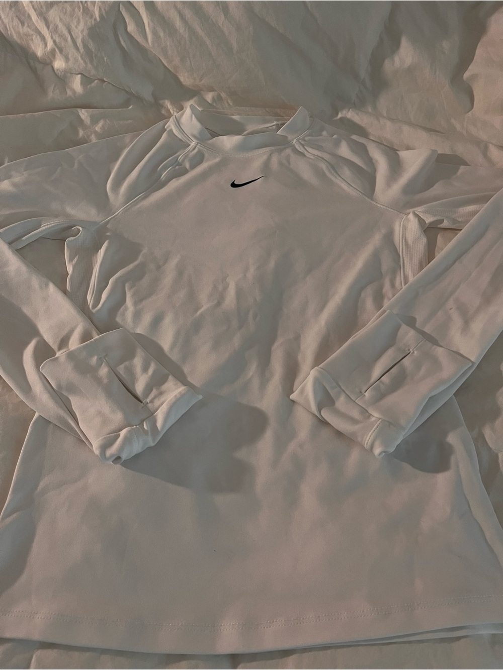 Nike White Long-Sleeve Performance Crew with Black Swoosh